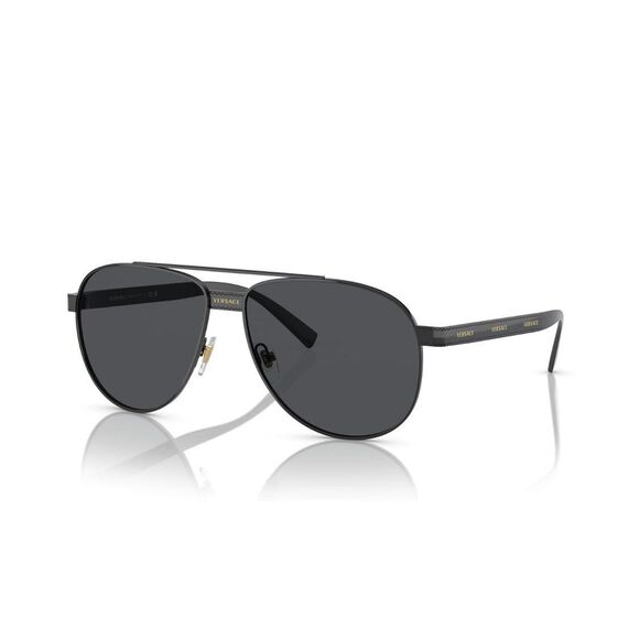 Versace Unisex Men Women Aviator Sunglasses Black Frame, Dark Grey Lens. No case main image 5